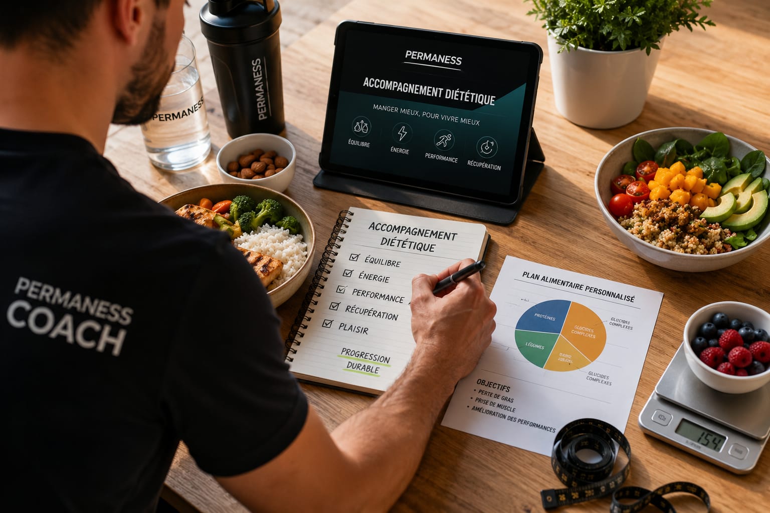 Assiette équilibrée et légumes frais - nutrition sportive PERMANESS